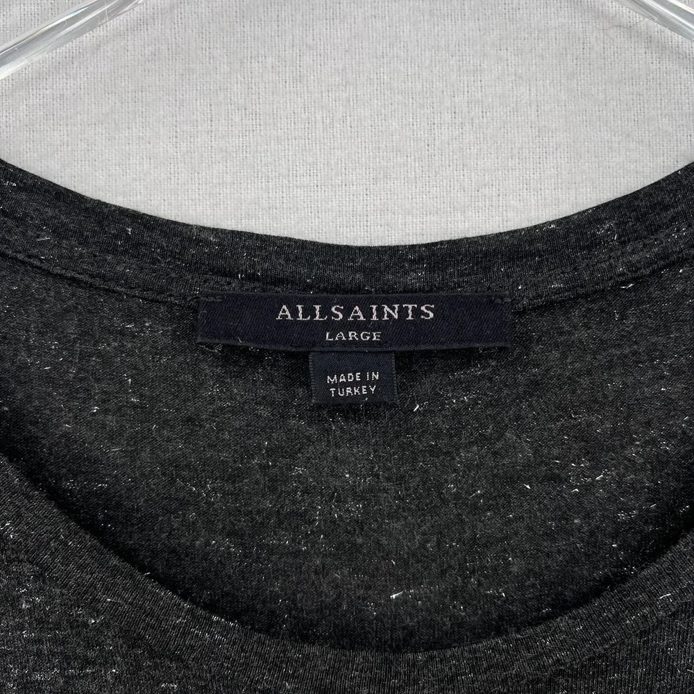 ALLSAINTS Esme Shimmers Tee Womens Large Charcoal Gray Silver Long Sleeve Crew - Picture 12 of 15